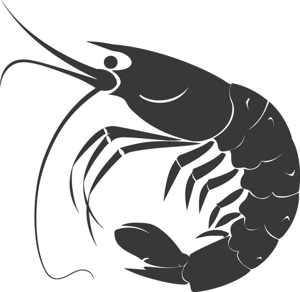 AI generated Silhouette shrimp animal black color only vector