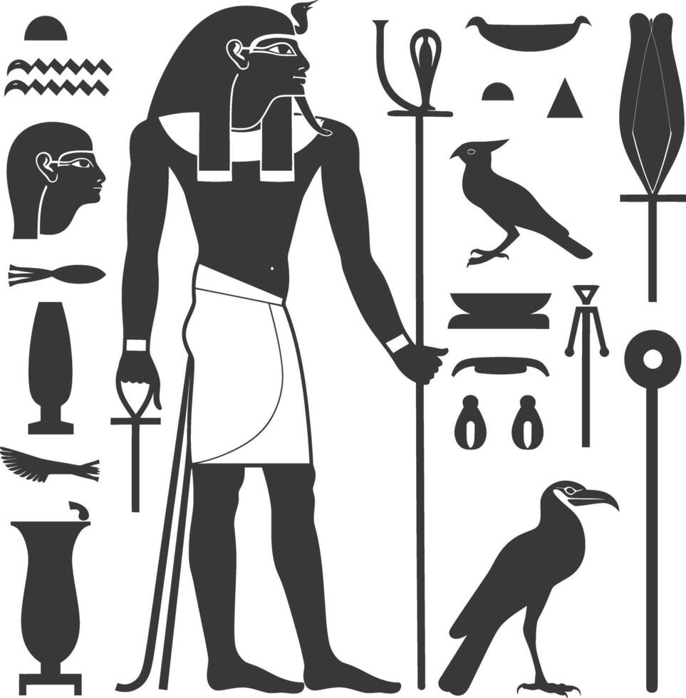 AI generated Silhouette single ancient egyptian hieroglyphs symbol logo black color only vector