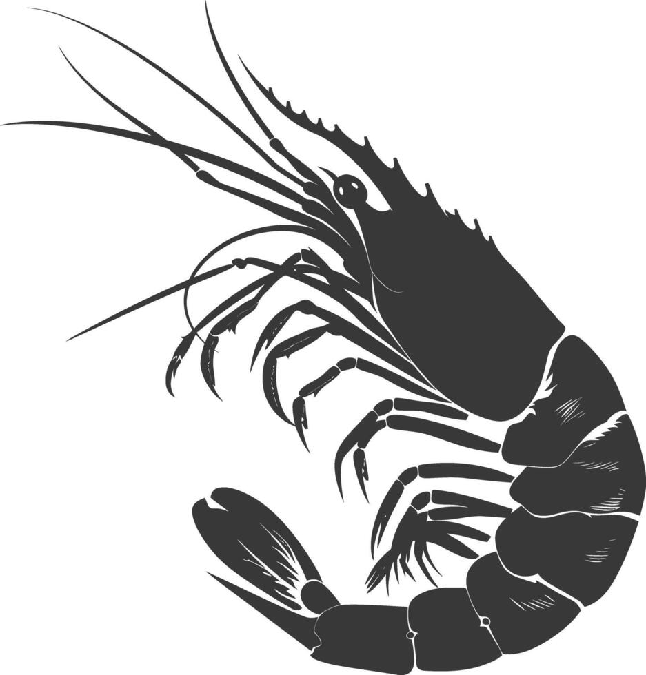 AI generated Silhouette shrimp animal black color only vector