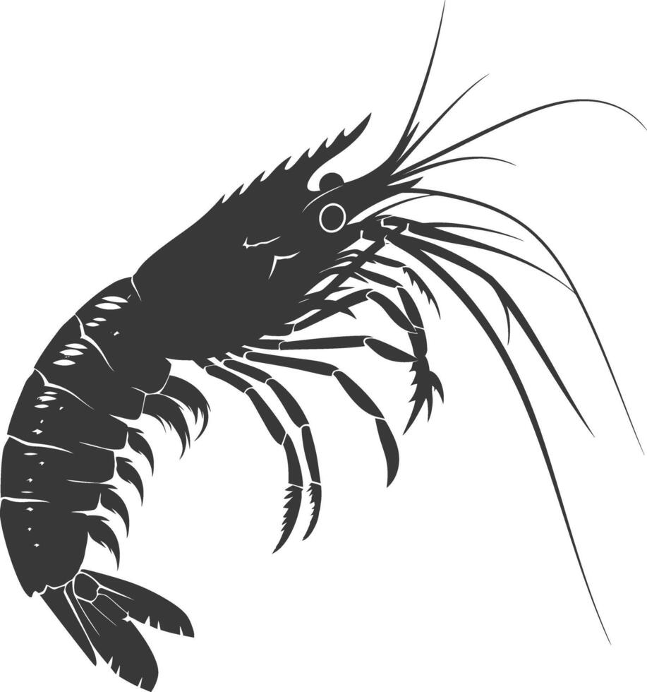 AI generated Silhouette shrimp animal black color only vector