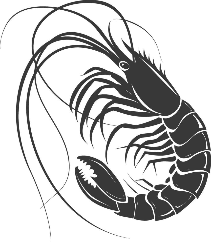 AI generated Silhouette shrimp animal black color only vector