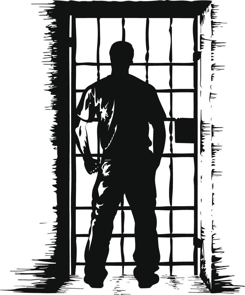 AI generated Silhouette prisoner in jail black color only full body vector