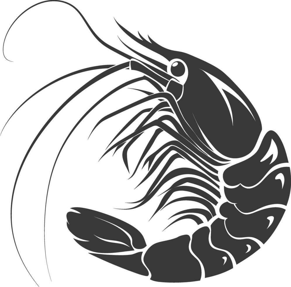 AI generated Silhouette shrimp animal black color only vector