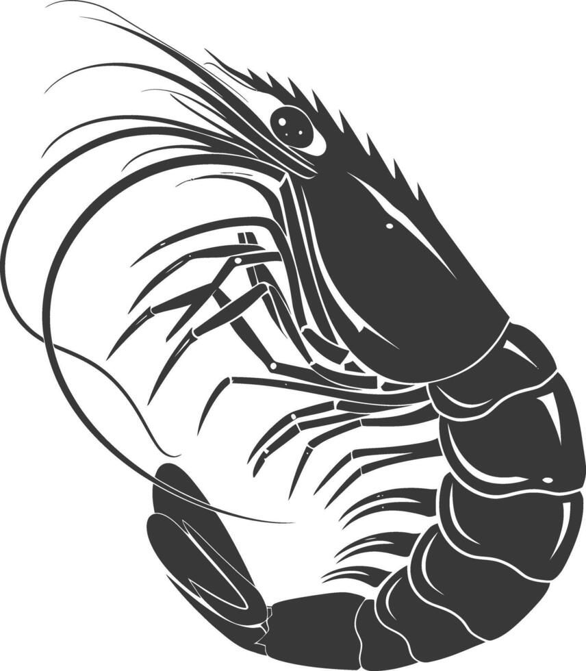 AI generated Silhouette shrimp animal black color only vector
