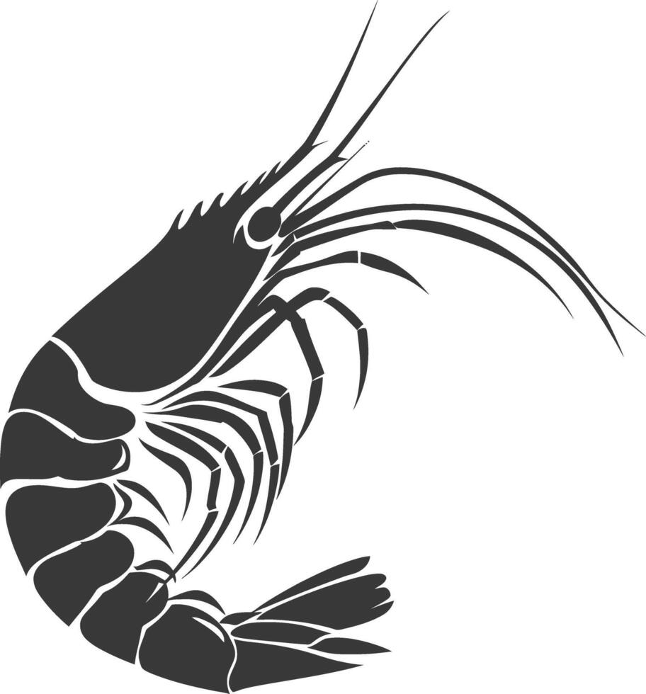 AI generated Silhouette shrimp animal black color only vector