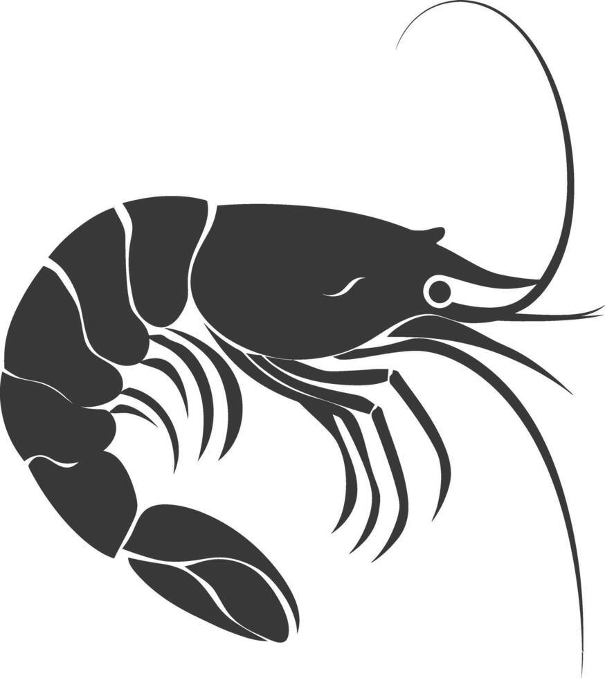 AI generated Silhouette shrimp animal black color only vector