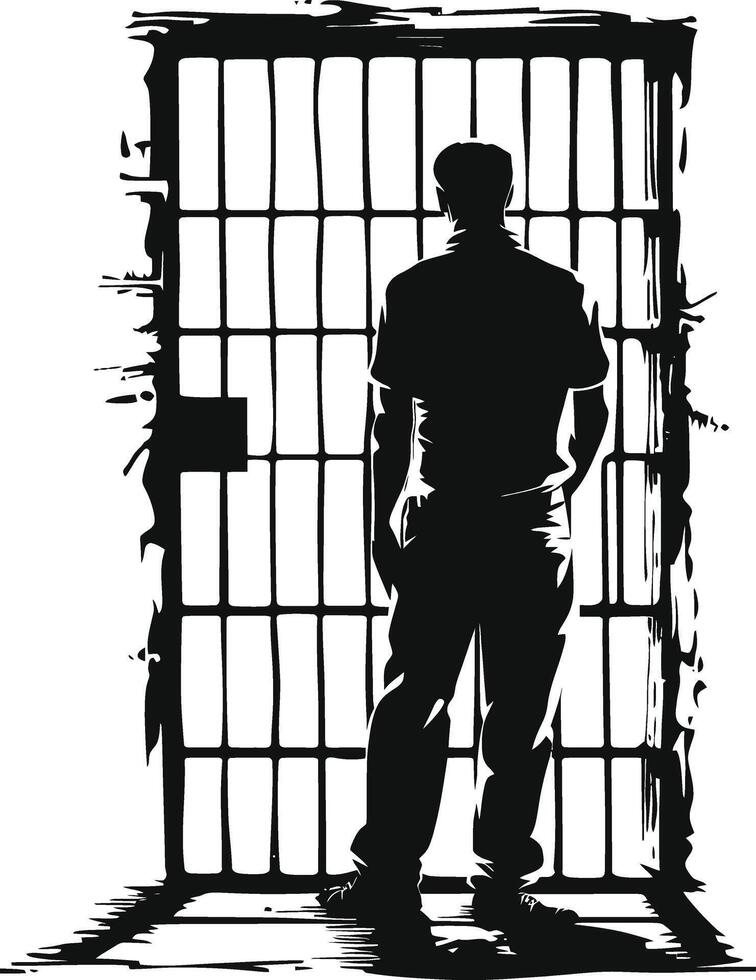 AI generated Silhouette prisoner in jail black color only full body vector