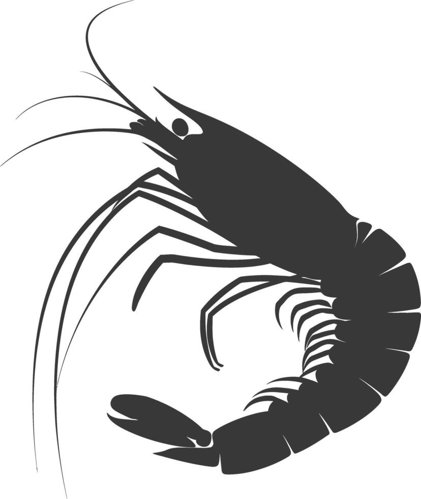 AI generated Silhouette shrimp animal black color only vector