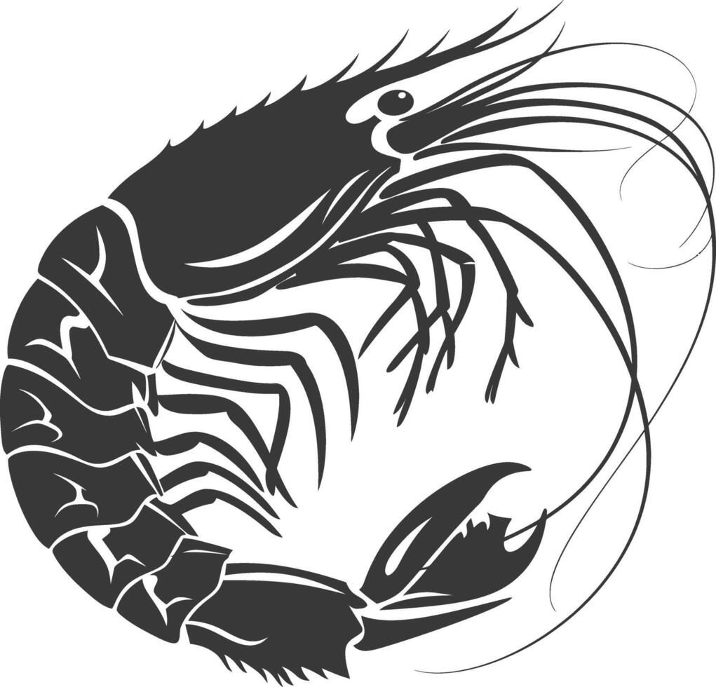 AI generated Silhouette shrimp animal black color only vector