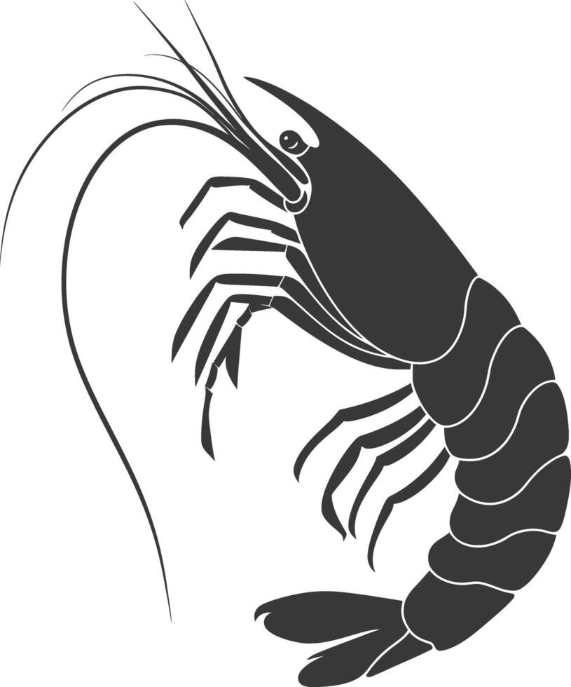 AI generated Silhouette shrimp animal black color only vector