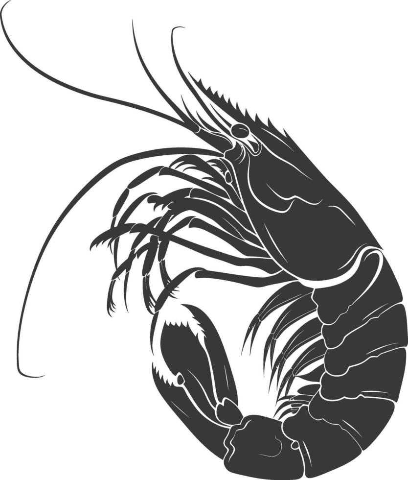 AI generated Silhouette shrimp animal black color only vector