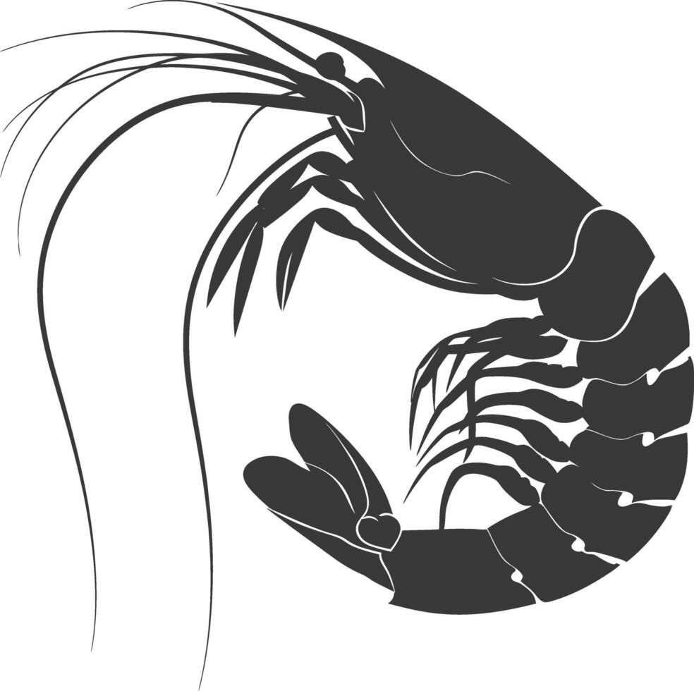 AI generated Silhouette shrimp animal black color only vector