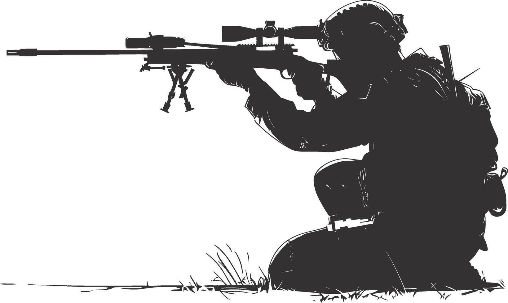 AI generated Silhouette sniper aiming at target black color only vector