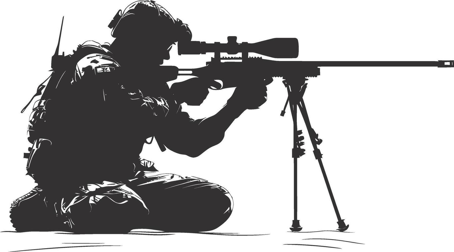 AI generated Silhouette sniper aiming at target black color only vector