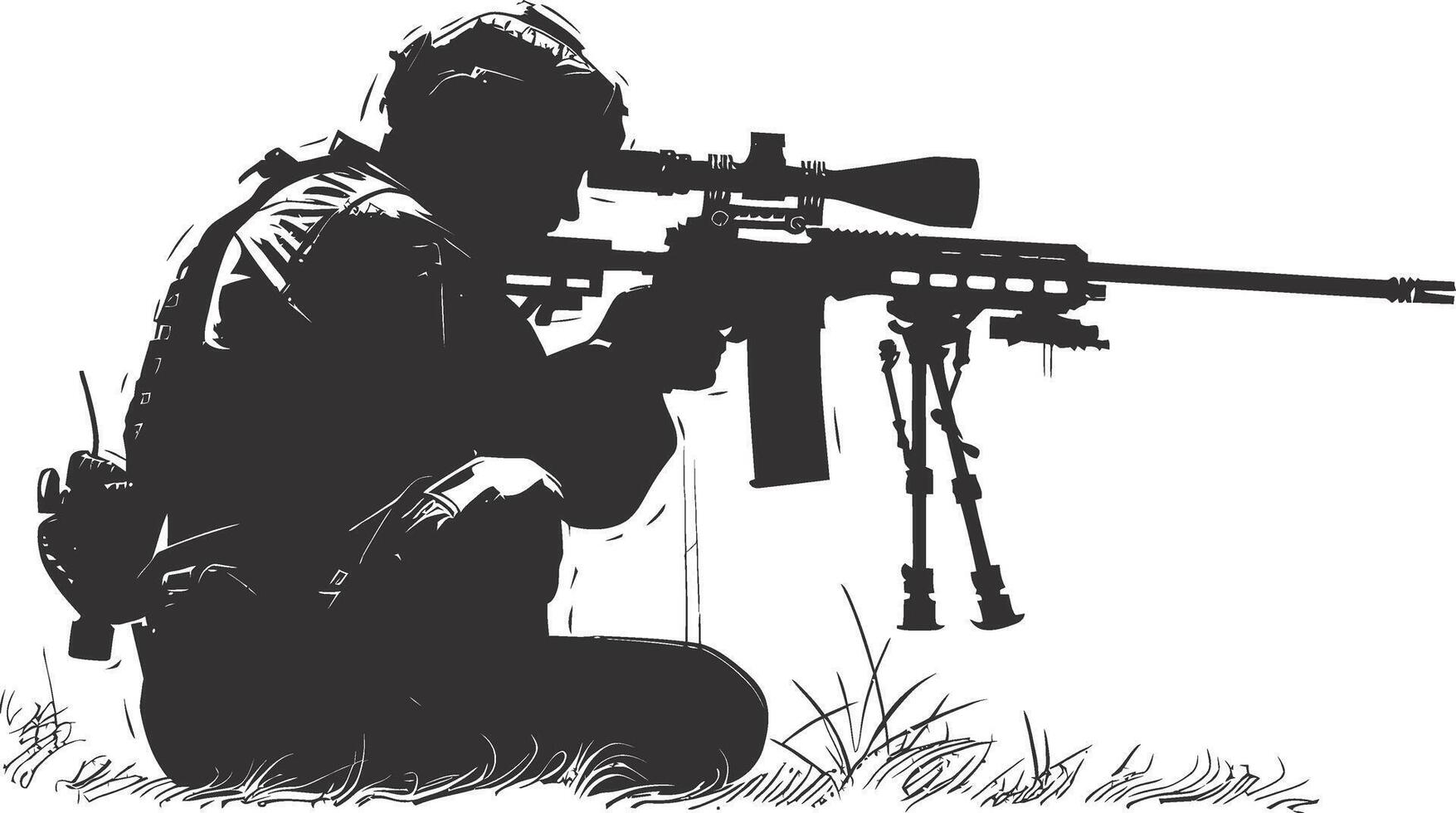 AI generated Silhouette sniper aiming at target black color only vector