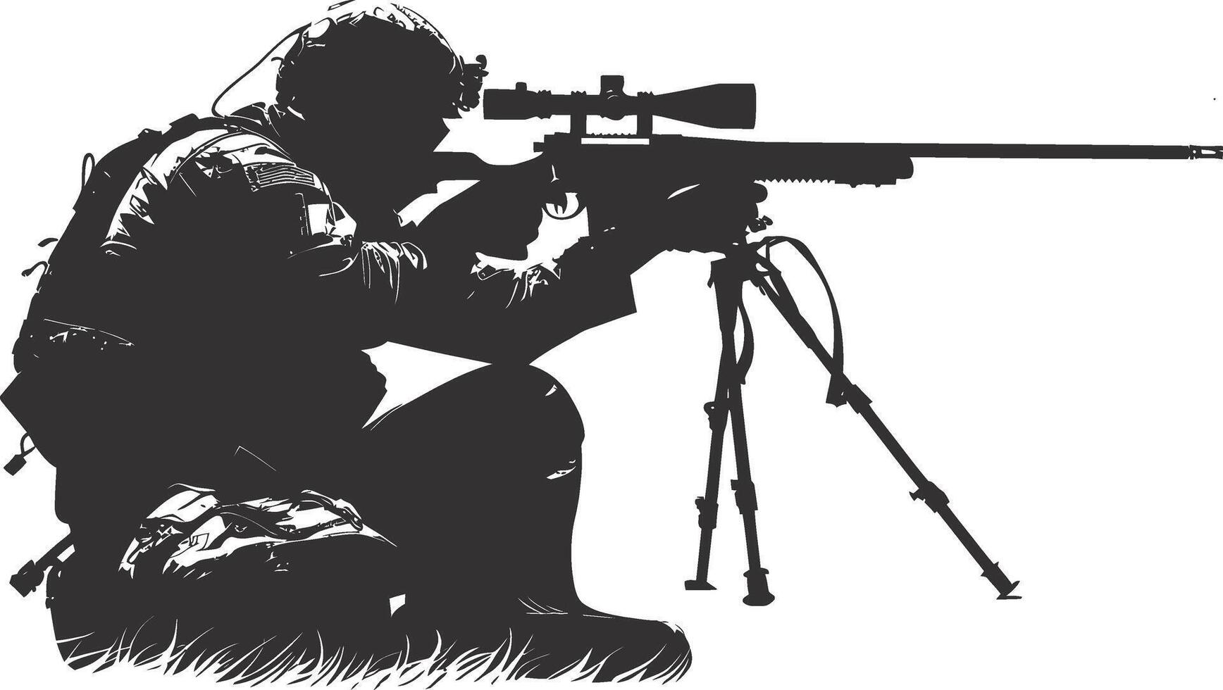 AI generated Silhouette sniper aiming at target black color only vector