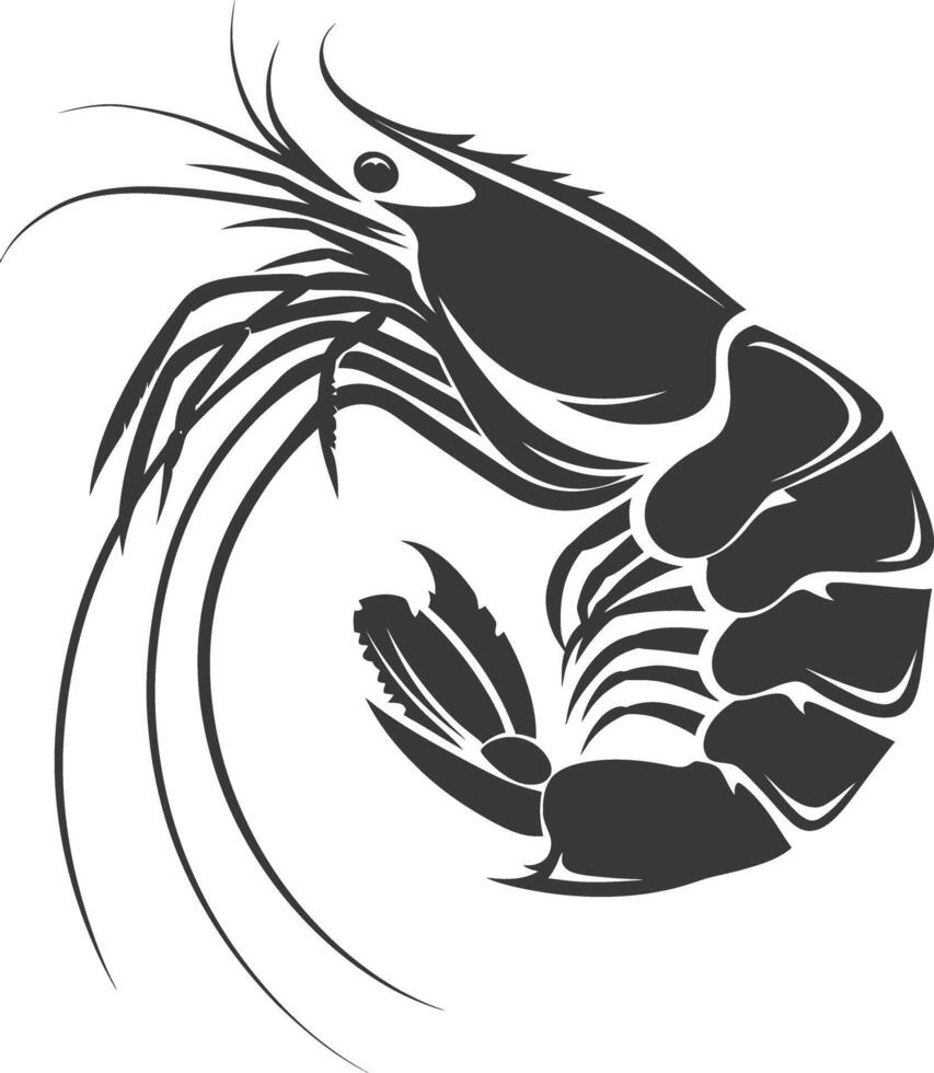 AI generated Silhouette shrimp animal black color only vector