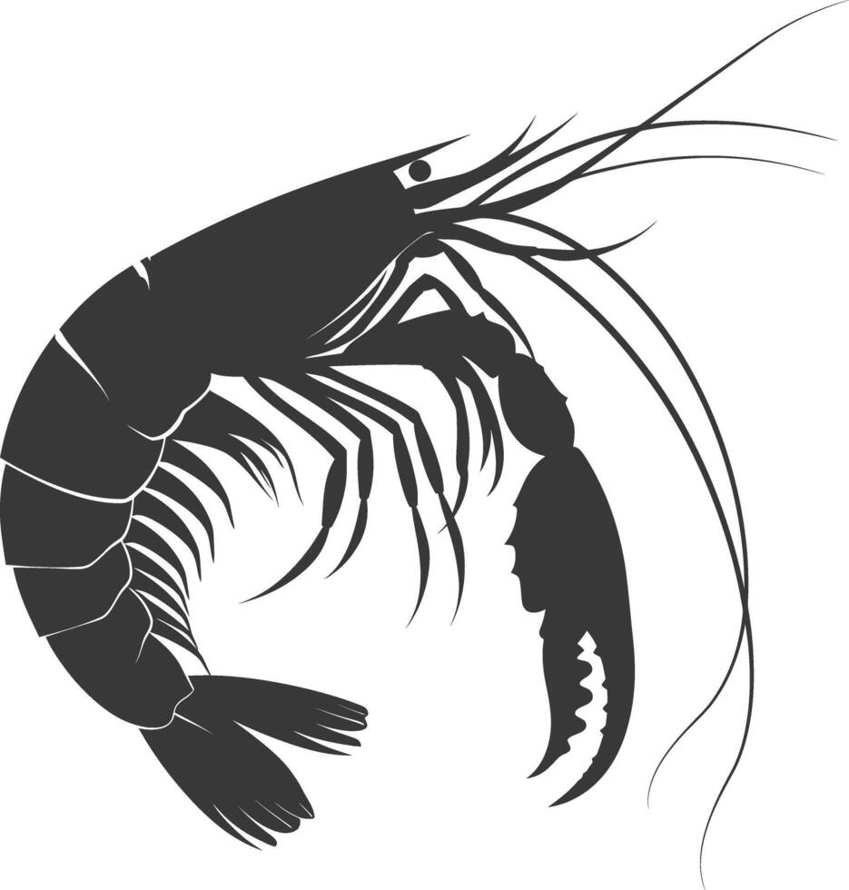 AI generated Silhouette shrimp animal black color only vector