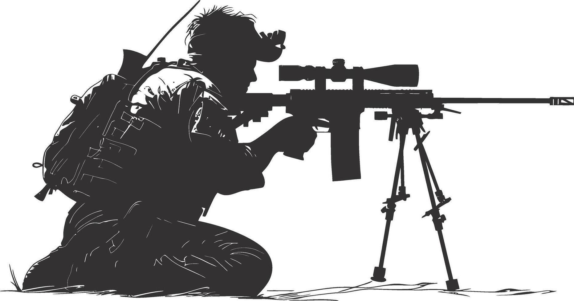 AI generated Silhouette sniper aiming at target black color only vector