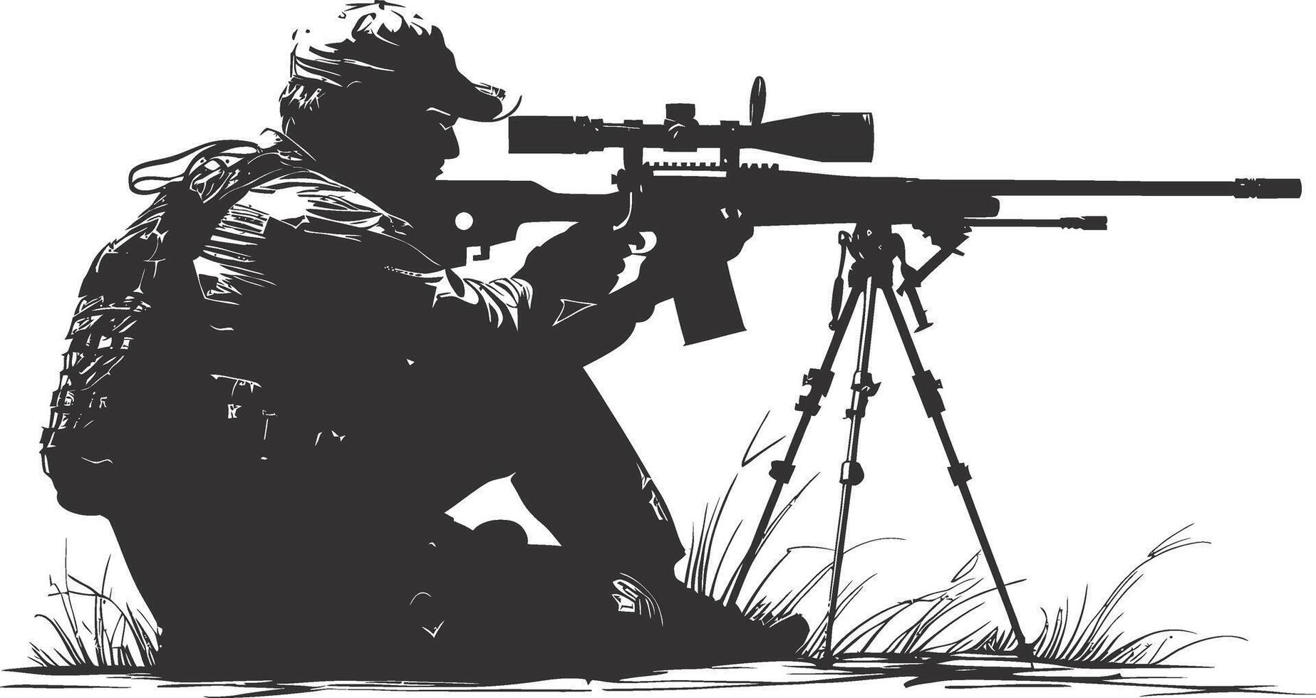 AI generated Silhouette sniper aiming at target black color only vector