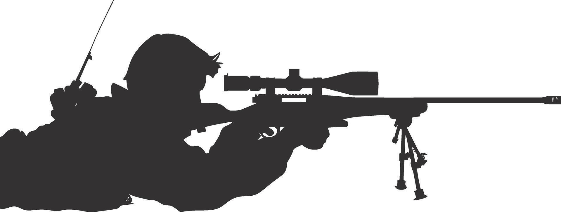 AI generated Silhouette sniper aiming at target black color only vector