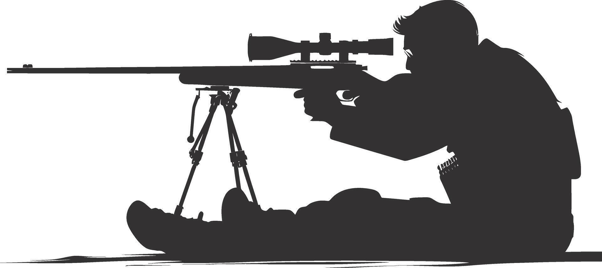AI generated Silhouette sniper aiming at target black color only vector