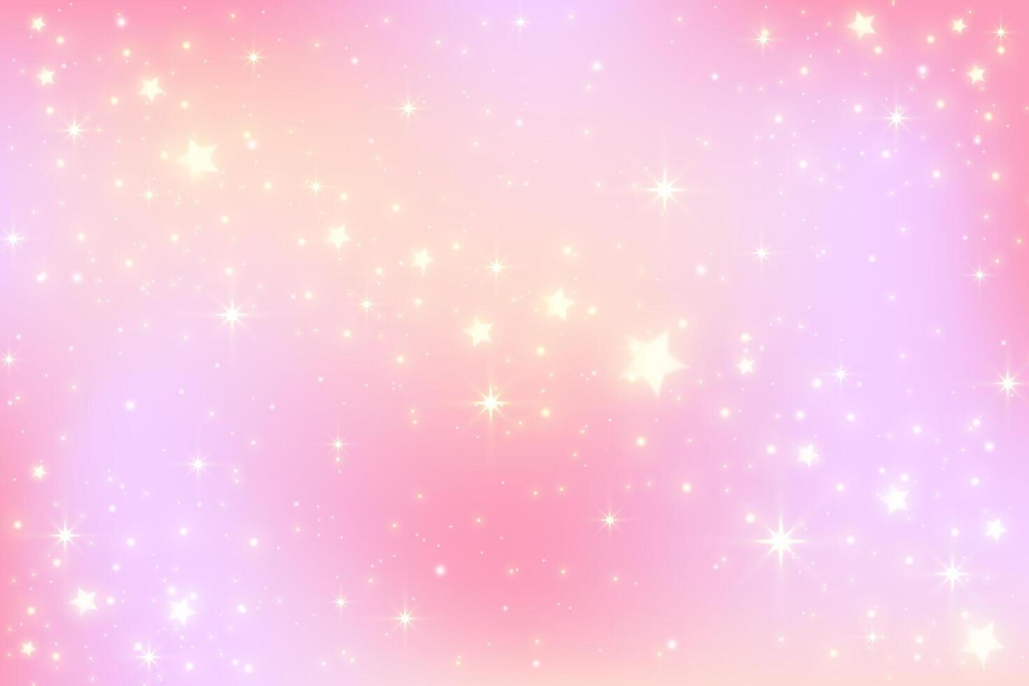 Pink gradient background. Peach warm blurry sky with stars and bokeh. Orange and yellow mesh pastel backdrop. Liquid fluid texture vector
