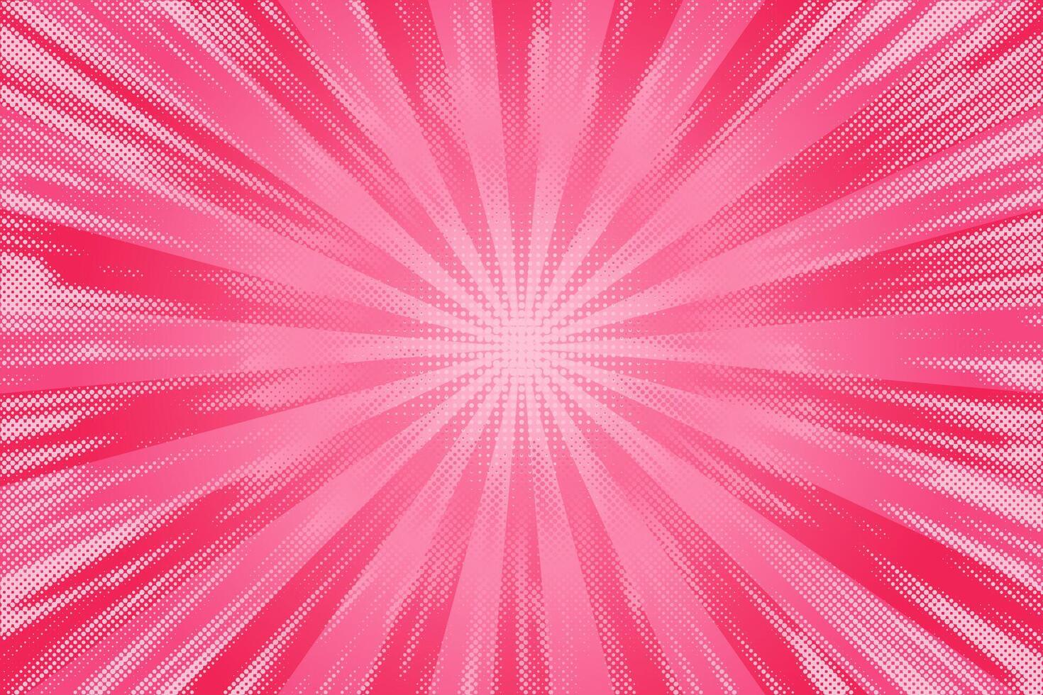Pink sunburst comic background. Pop art vector cartoon abstract frame. Retro radial explosion striped wallpaper with halftone.