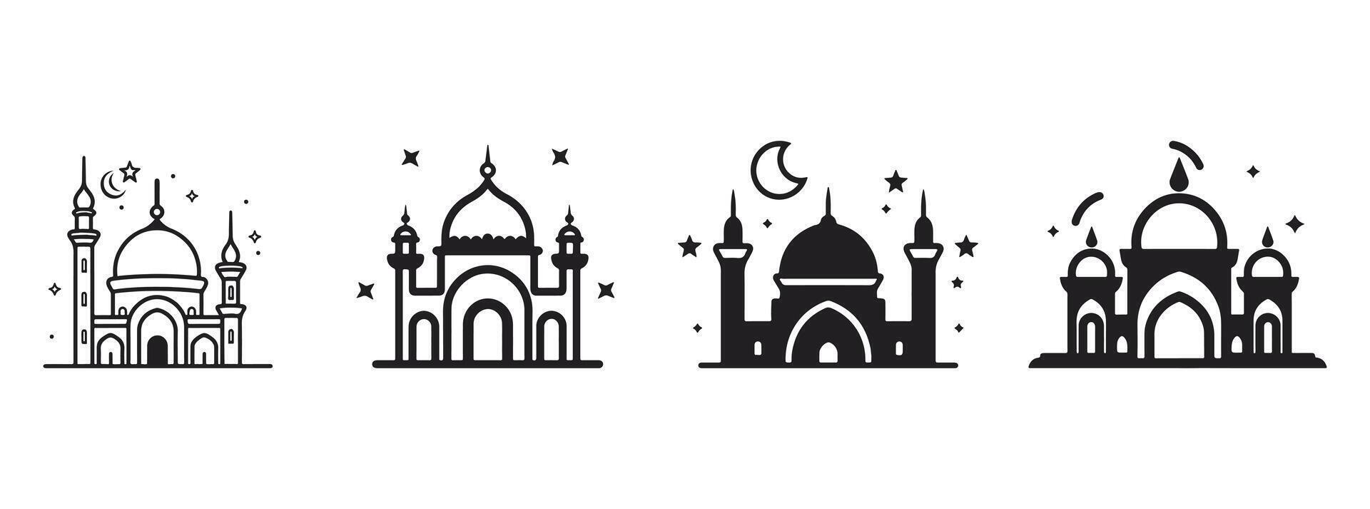 ai generado conjunto de mezquita icono ilustración, mezquita logo, mezquita línea Arte vector, mezquita contorno estilo vector