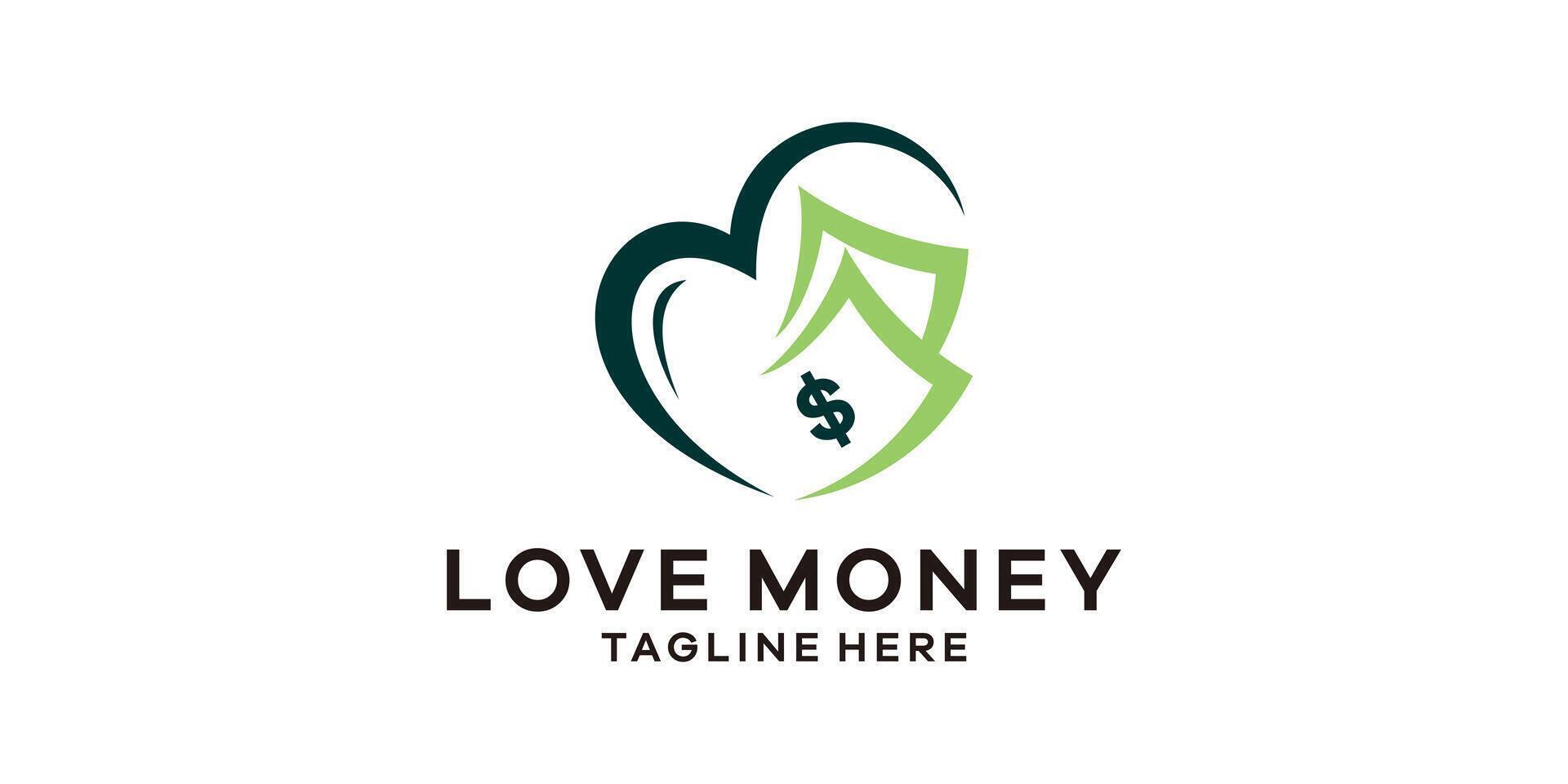 logo diseño combinación de amor y dinero, logo diseño creativo plantilla, símbolo, icono, idea. vector