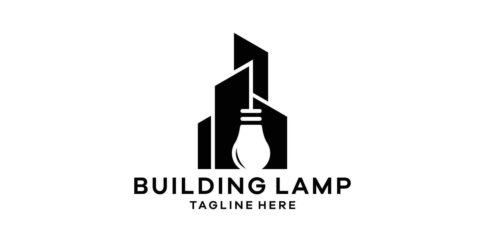 logo design combination of building shape with lamp, logo design creative template, symbol, icon, idea. vector
