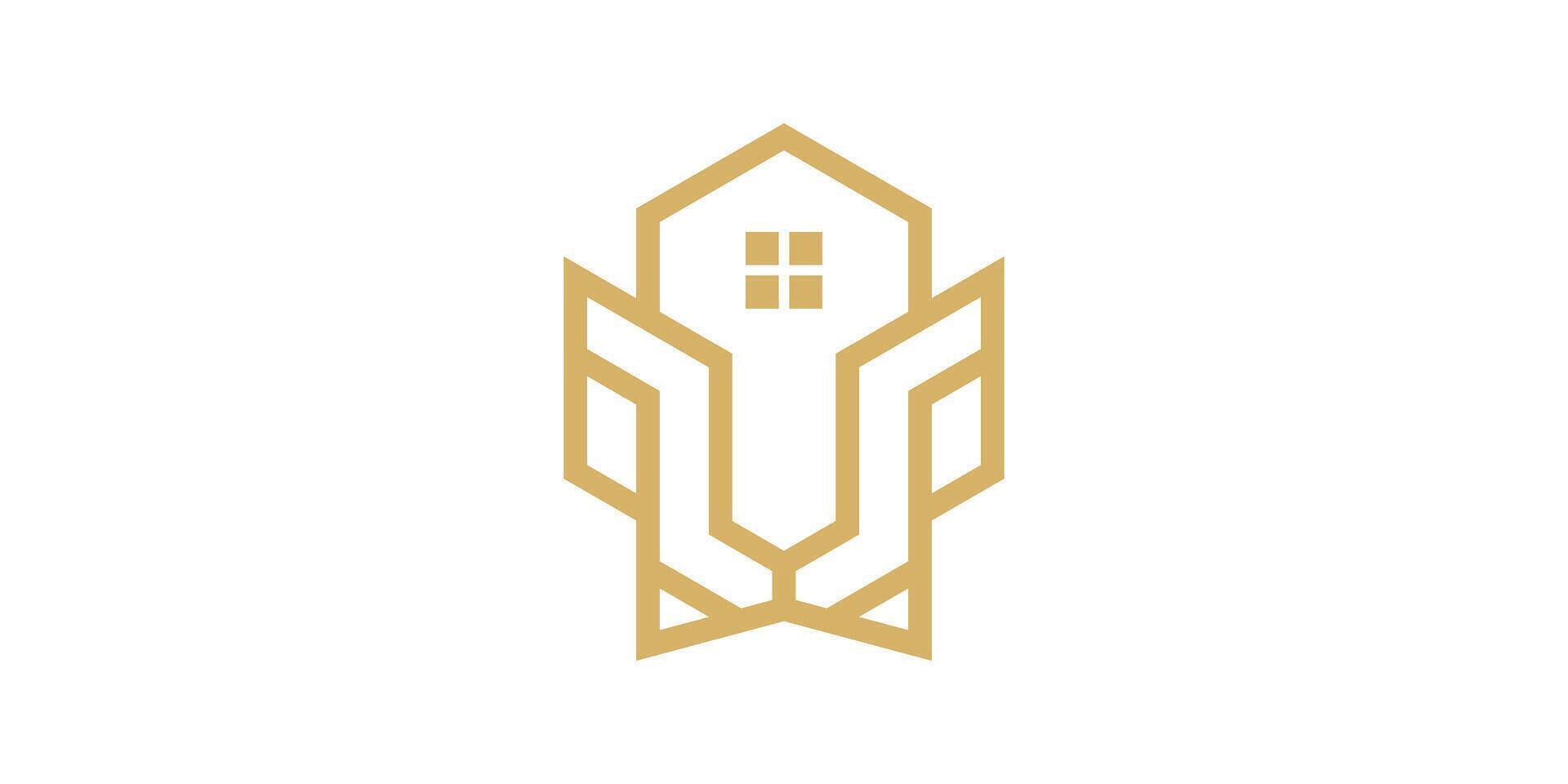 logo design combining the shape of a lion's head with a house, residence, real estate, minimalist logo design. vector