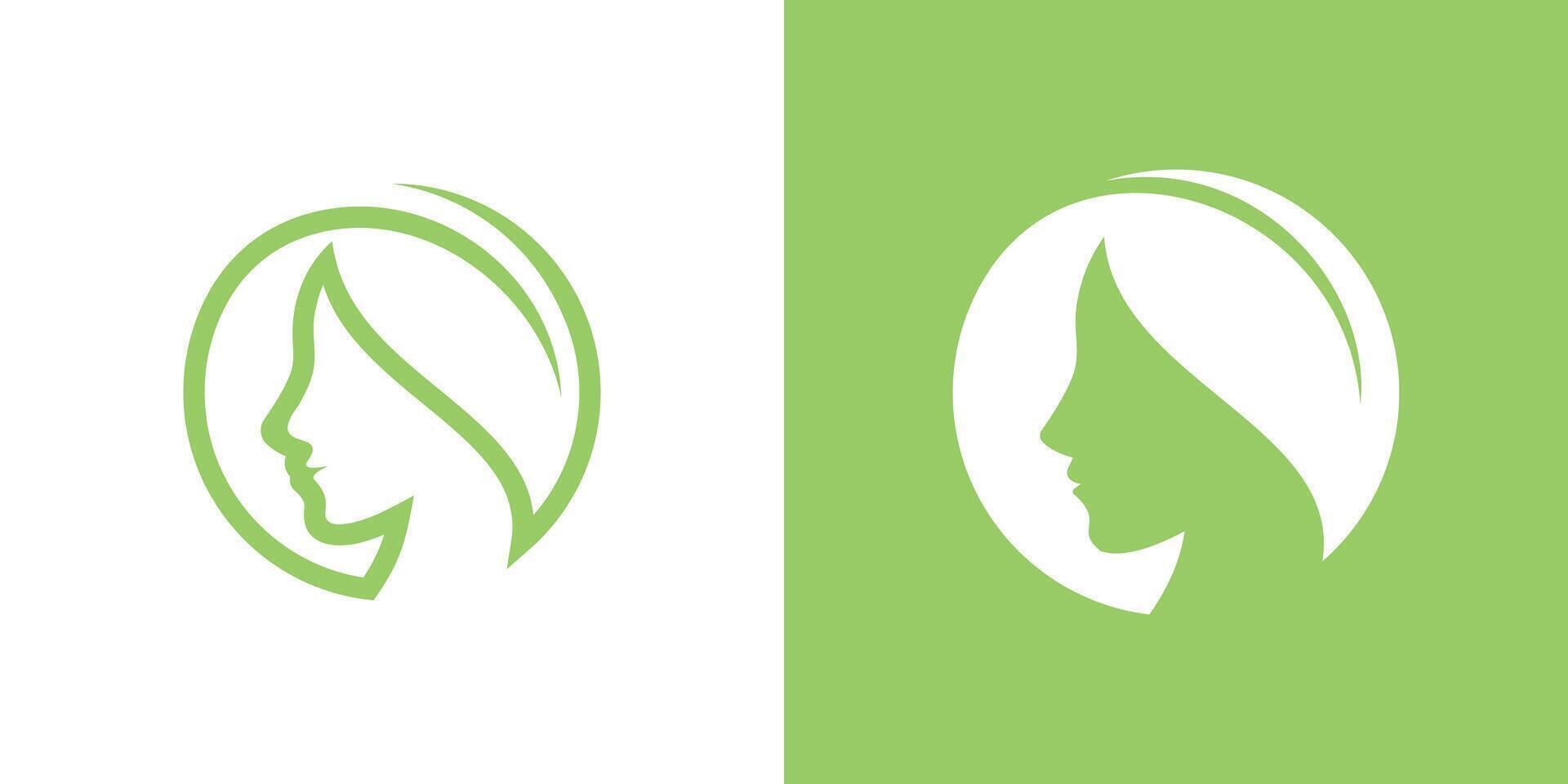 natural beauty logo design, face and leaf logo design, logo design template, creative idea symbol. vector