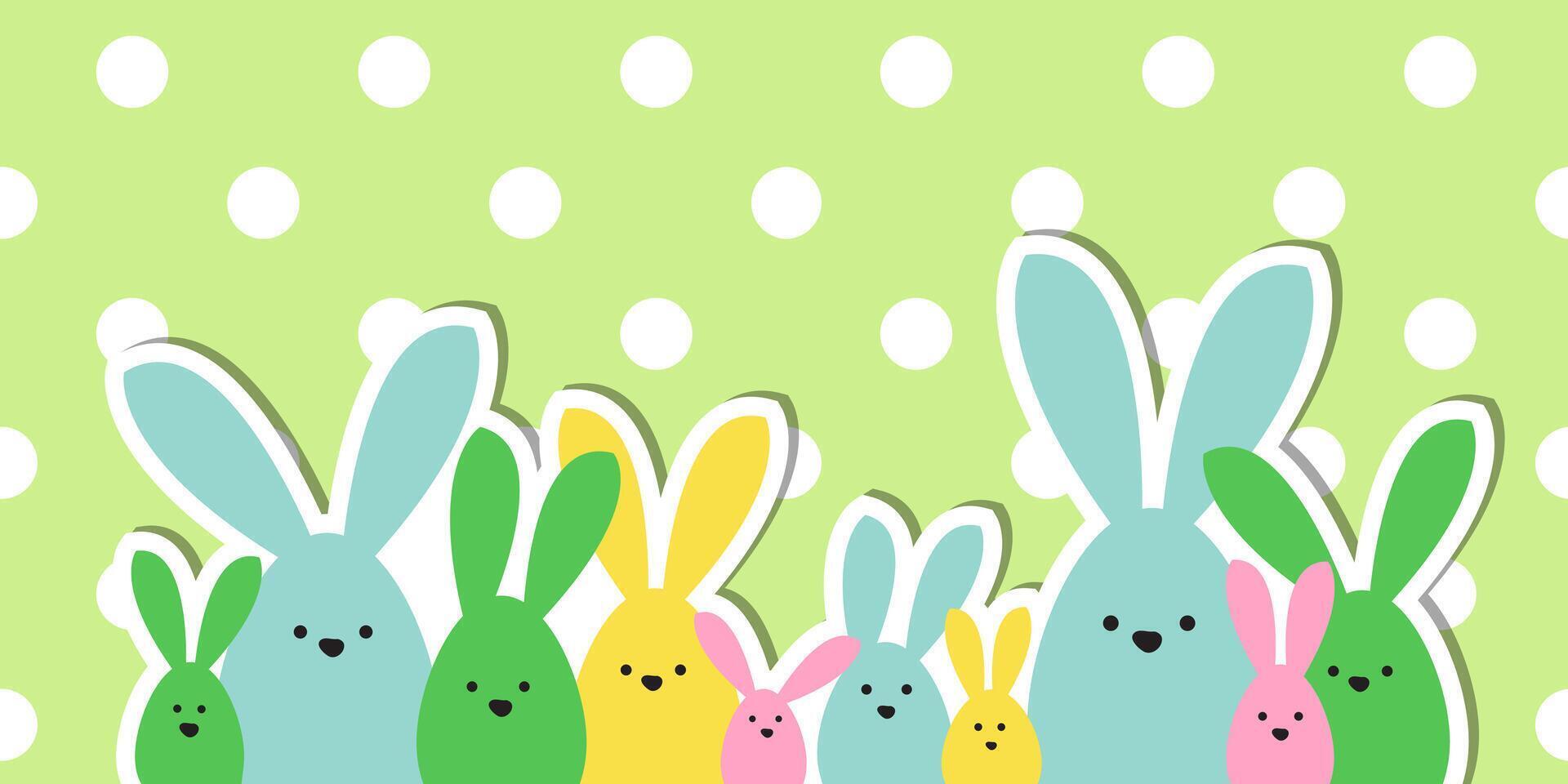 Celebration Greeting Easter card, colorful easter bunny family on polka dot background vector