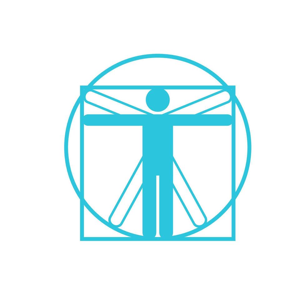 Historical Vitruvian Man icon. Divine proportion. Brom blue icon set. vector