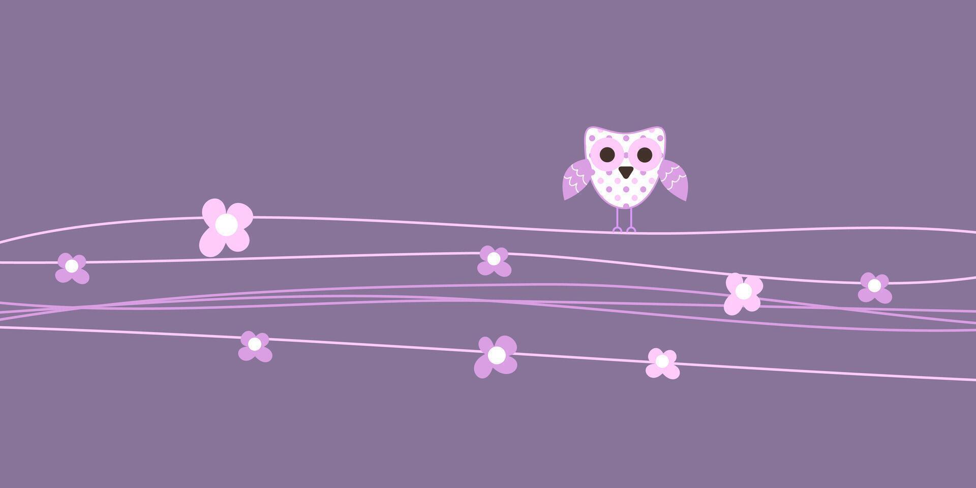 Owl, drawing, floral background, greeting card vector