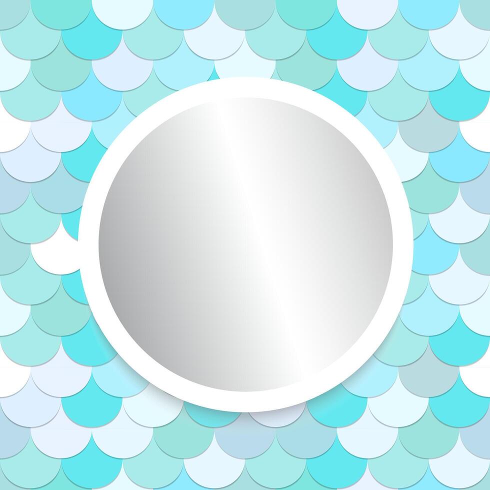 Mirror with white frame on fish scales wall tiles vector