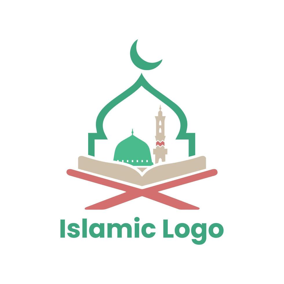 Islamic logo template, Ribbon islamic dome palace logo design template. Mosque logo ideas. inspiration logo design. template vector illustration.