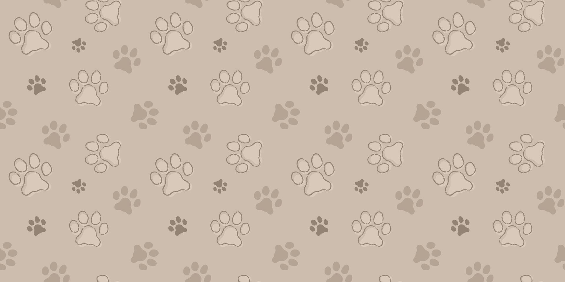 Paw animal seamless pattern. Hand drawn doodle print silhouettes with outline elements. Vector illustration