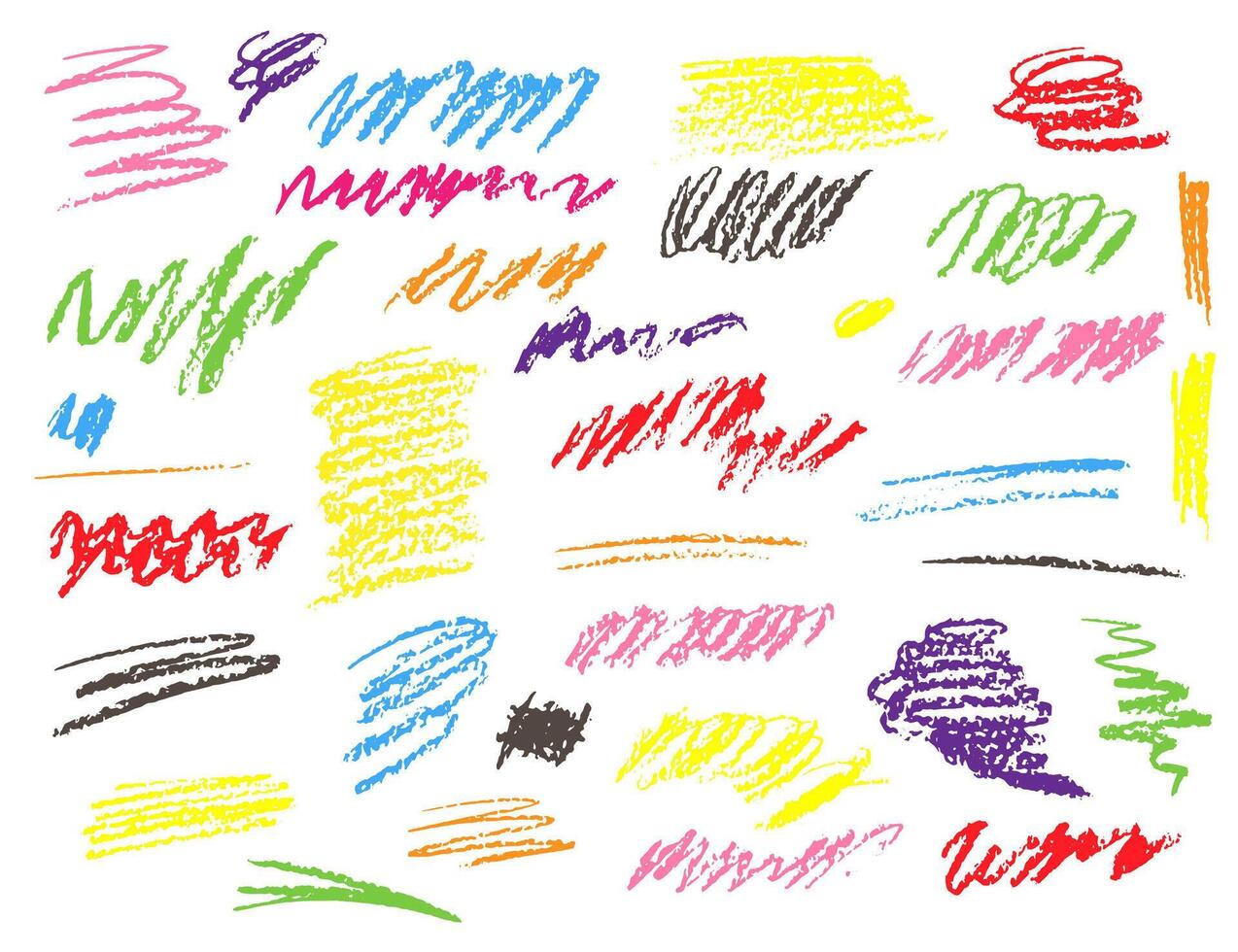 Charcoal pencil scribbles collection. Hand drawn Vector pencil lines and doodles. Bright color chalk drawing