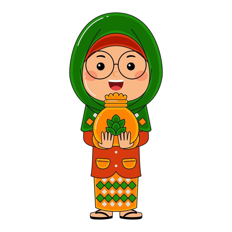 cute little kids girl muslim in ramadan activity vector