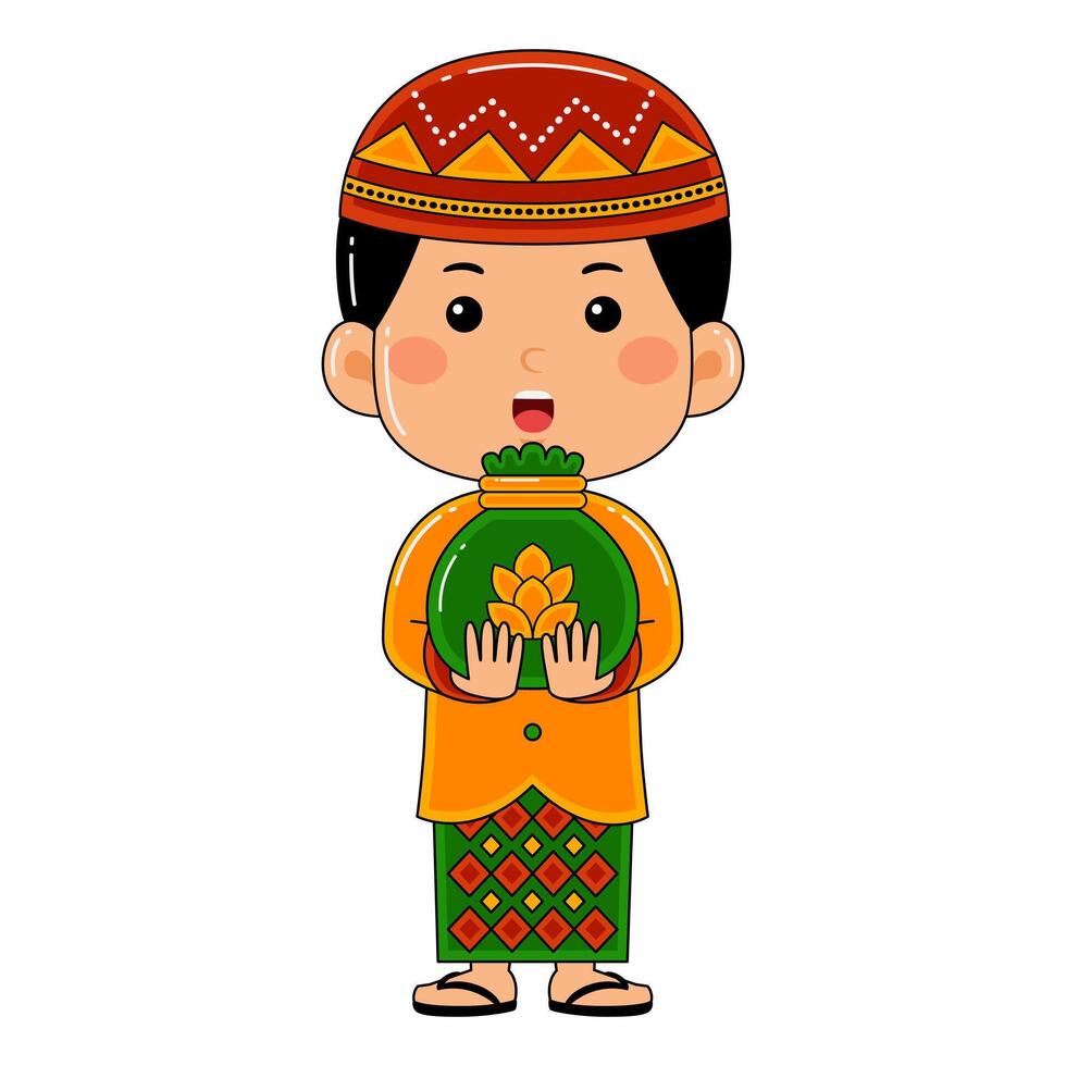 cute little kids boy muslim in ramadan activity vector