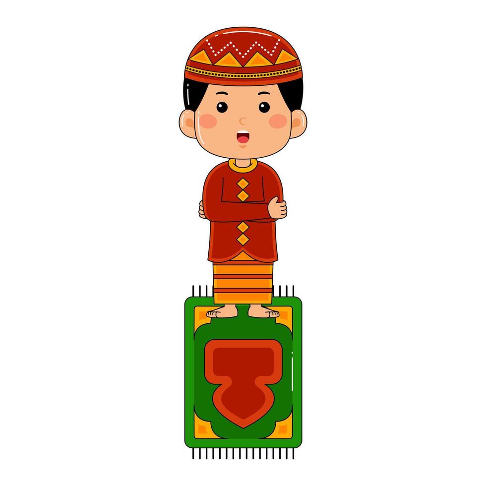 cute little kids boy muslim in ramadan activity vector