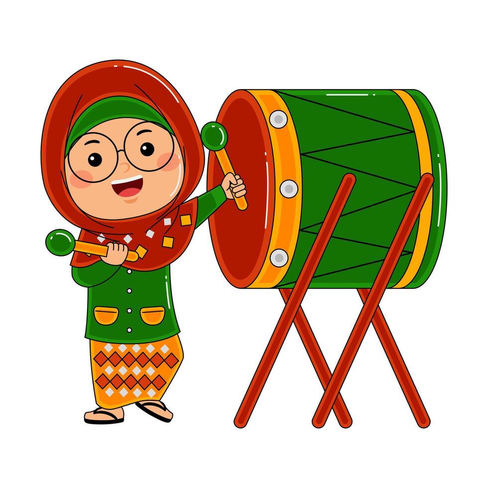 cute little kids girl muslim in ramadan activity vector