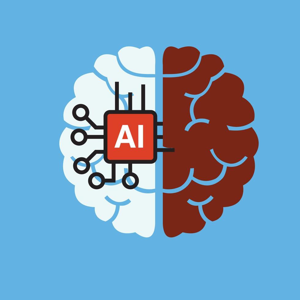 humano cabeza tecnología icono, ai chip tecnológico cerebro, artificial inteligencia, sencillo plano diseño símbolo, aislado en blanco fondo, vector ilustración