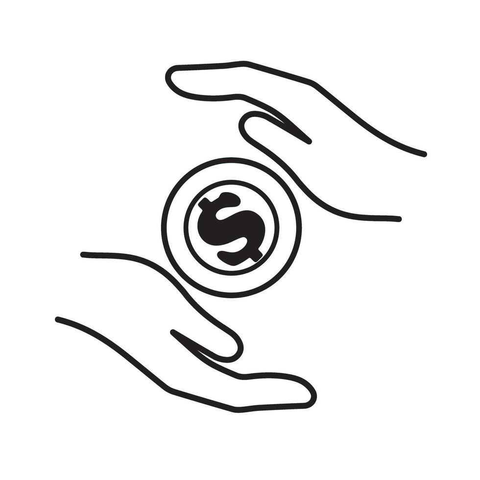 Hands and dollar coin. Save money icon vector