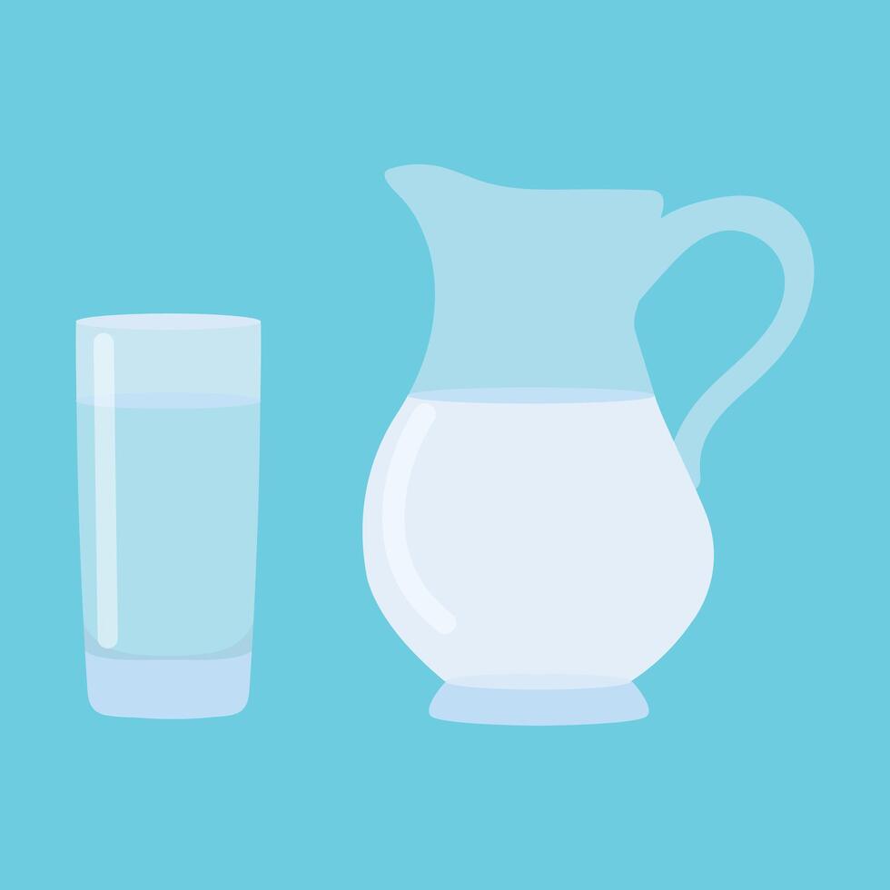 Milk jug and glass of milk. Vector illustration.