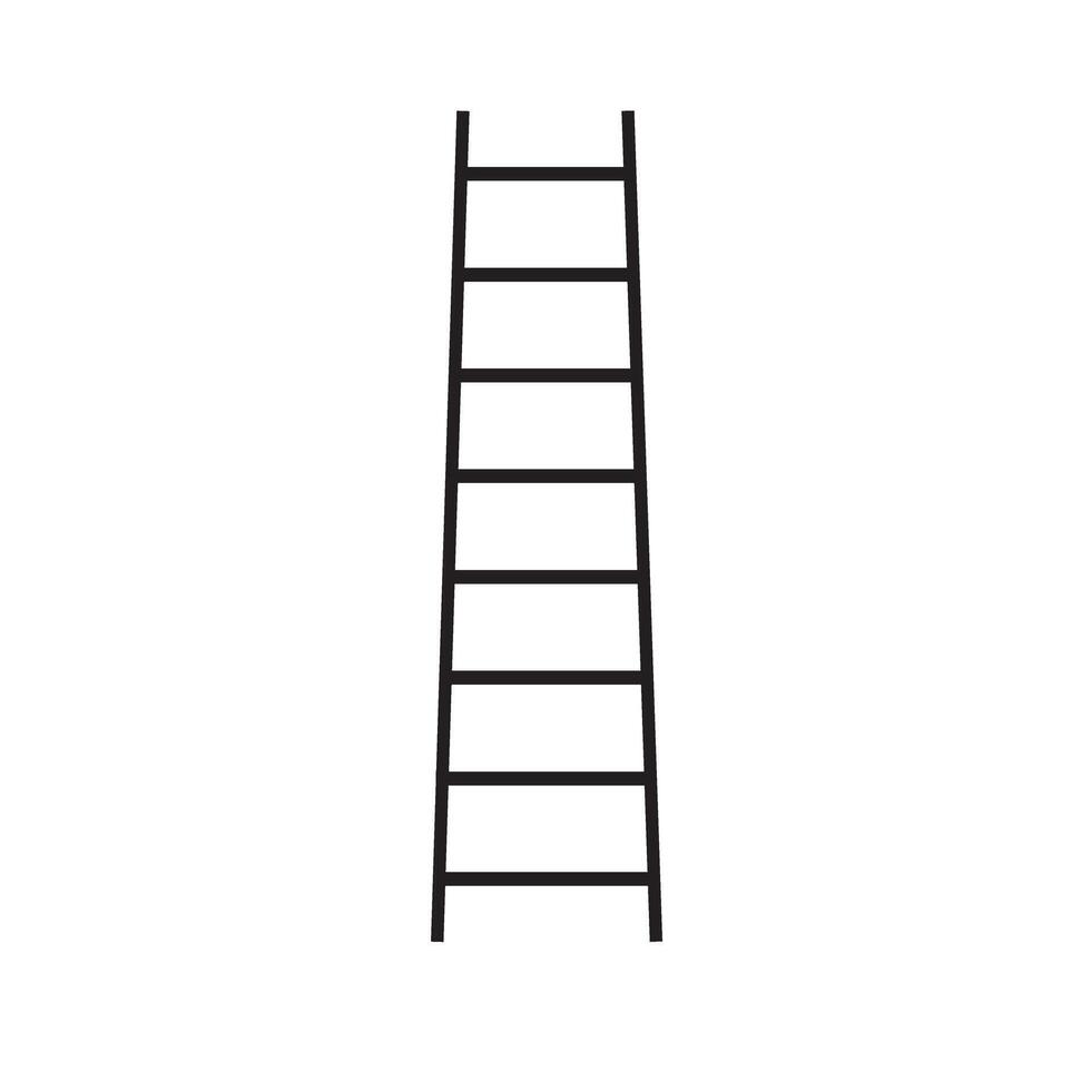 Ladder with step construction staircase vector illustration. Wood tool equipment black ladder icon climbing object. Hight wall stepladder vertical instrument.