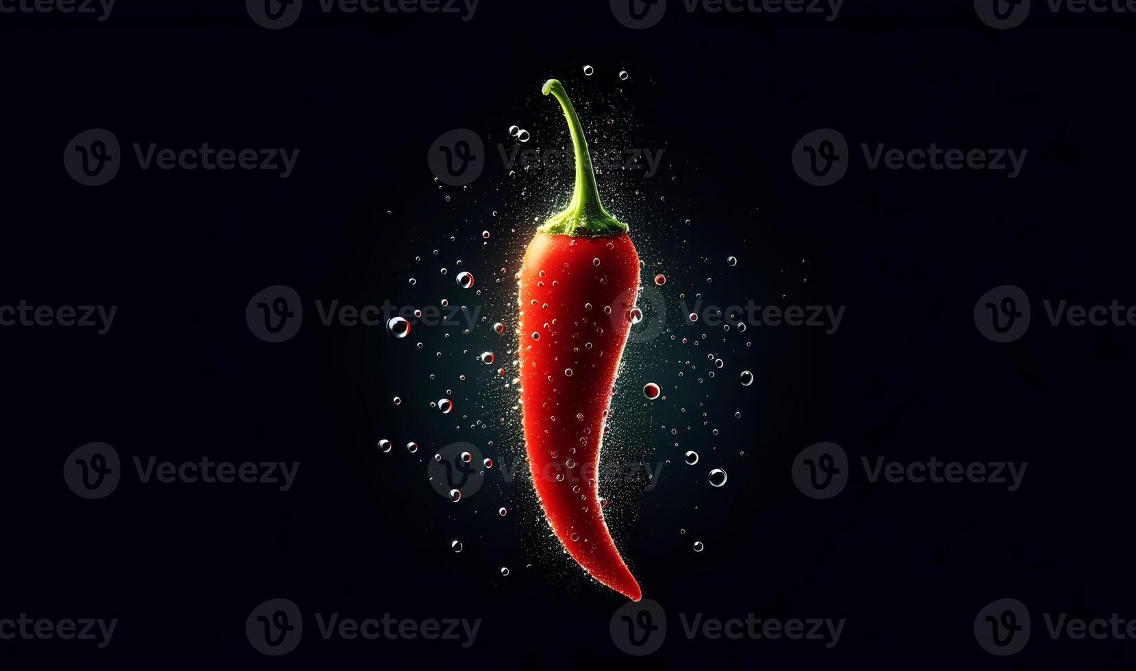 AI generated red chilies floating in the water, on a dark background photo