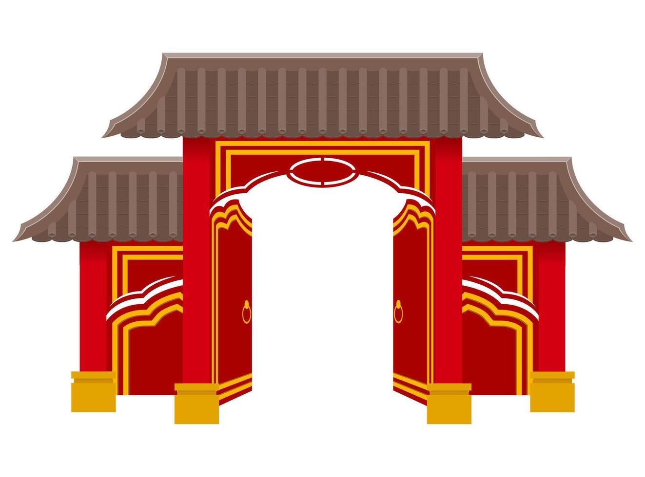 Puerta china para ingresar a un templo o pagoda con columnas y una ilustración de vector de techo aislado en el fondo